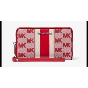 Michael Kors Jet Set Travel Large Striped Logo Jacquard Smartphone Wristlet- NWT